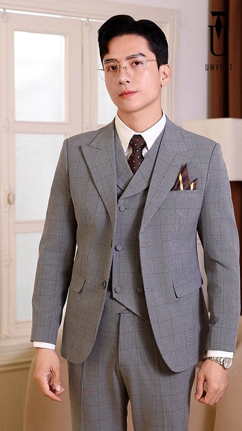 Men's Grey Plaid Vest